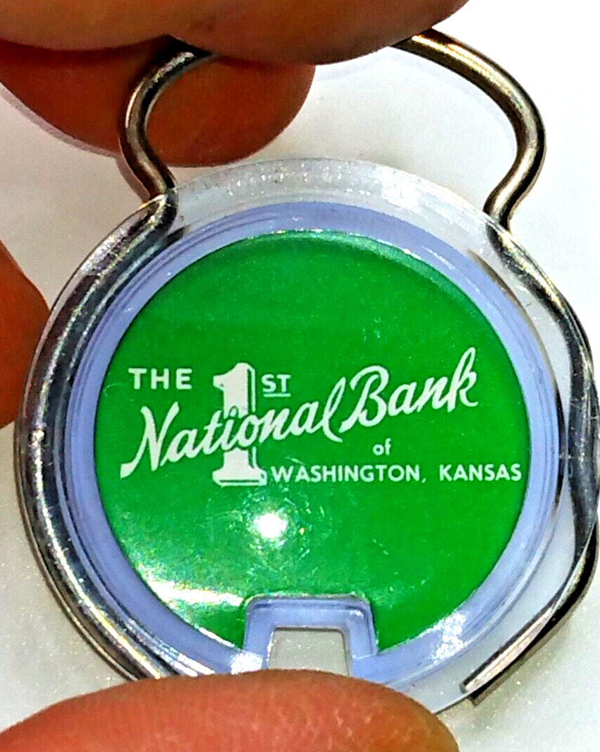 Vintage Keychain The National Bank WASHINGTON KANSAS Click Clip Plastic K127