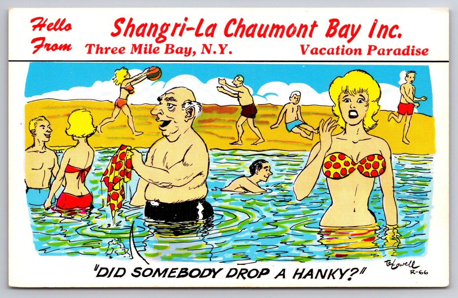 Shangri-La Chaumont Bay Inc. Three Mile Bay New York Comic c1950s Postcard