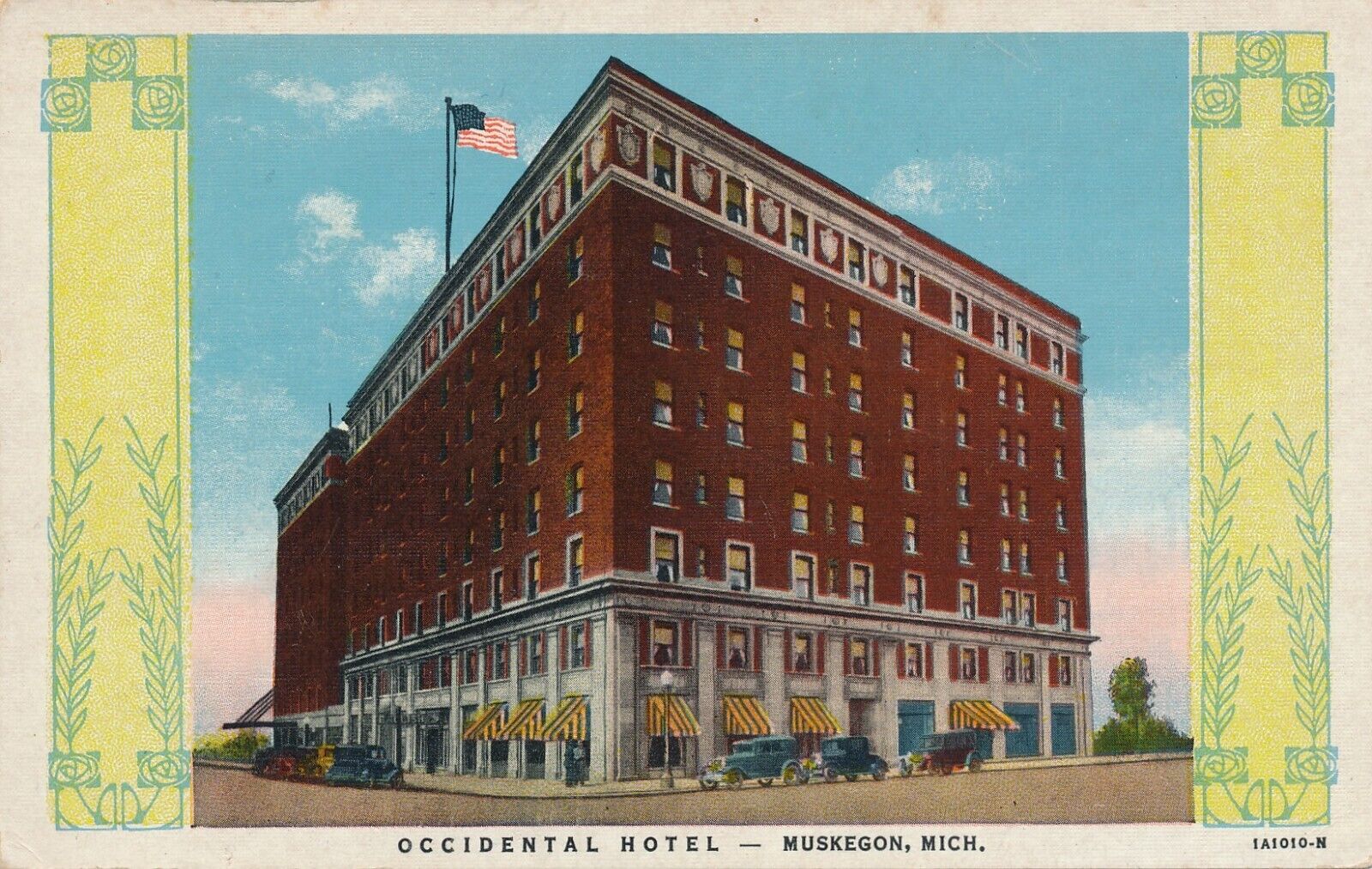 Occidental Hotel in Muskegon, Michigan MI vintage unposted linen postcard