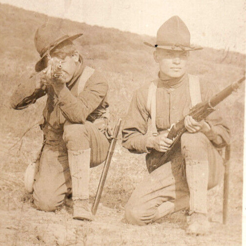 World War 1 Army M1903 Springfield Rifle Bayonet Firing Soldiers Rppc Postcard