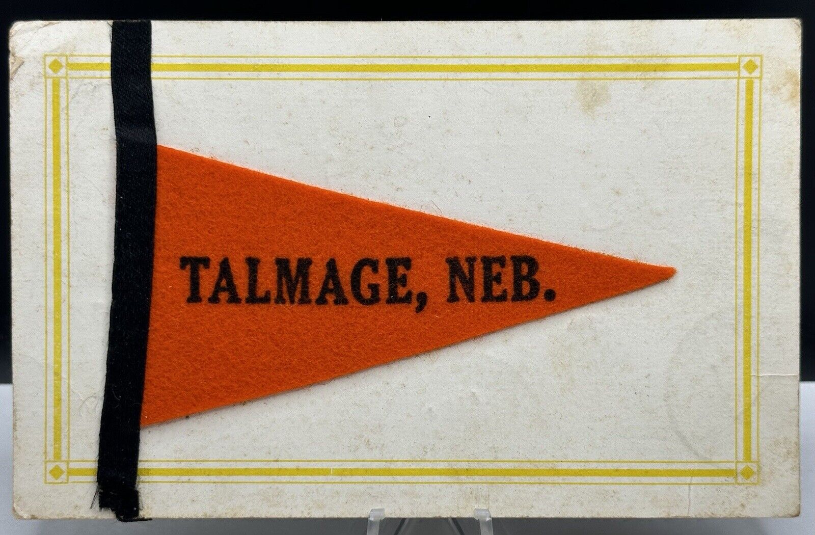 Antique 1911 Talmage Nebraska Postcard W/ Felt Pennant Flag