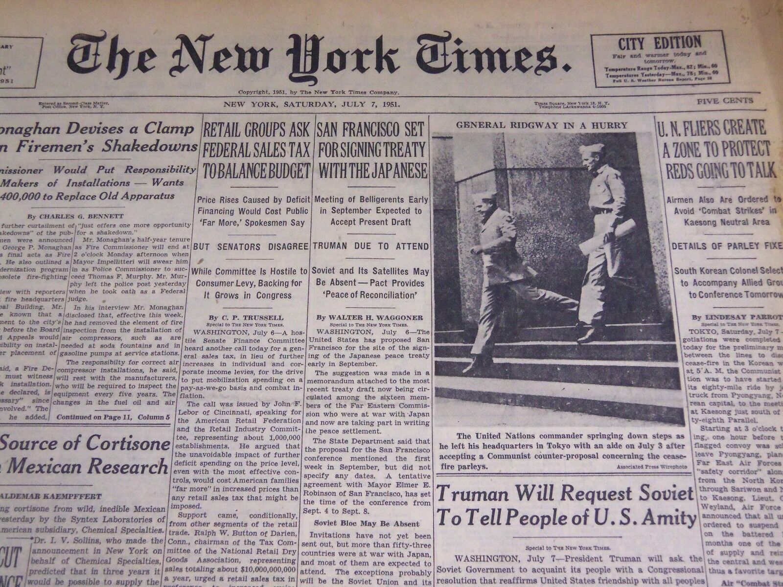 1951 JULY 7 NEW YORK TIMES - SAN FRANCISCO SET FOR TREATY WITH JAPAN - NT 2028