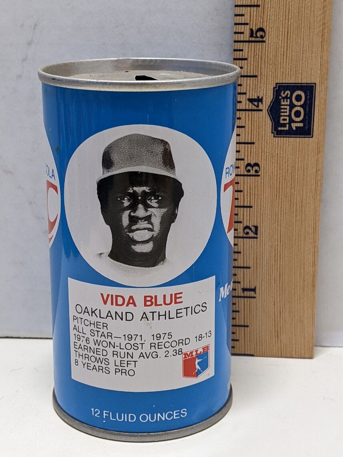 Vintage 70\'s Royal Crown RC Cola MLB Vida Blue Baseball Can