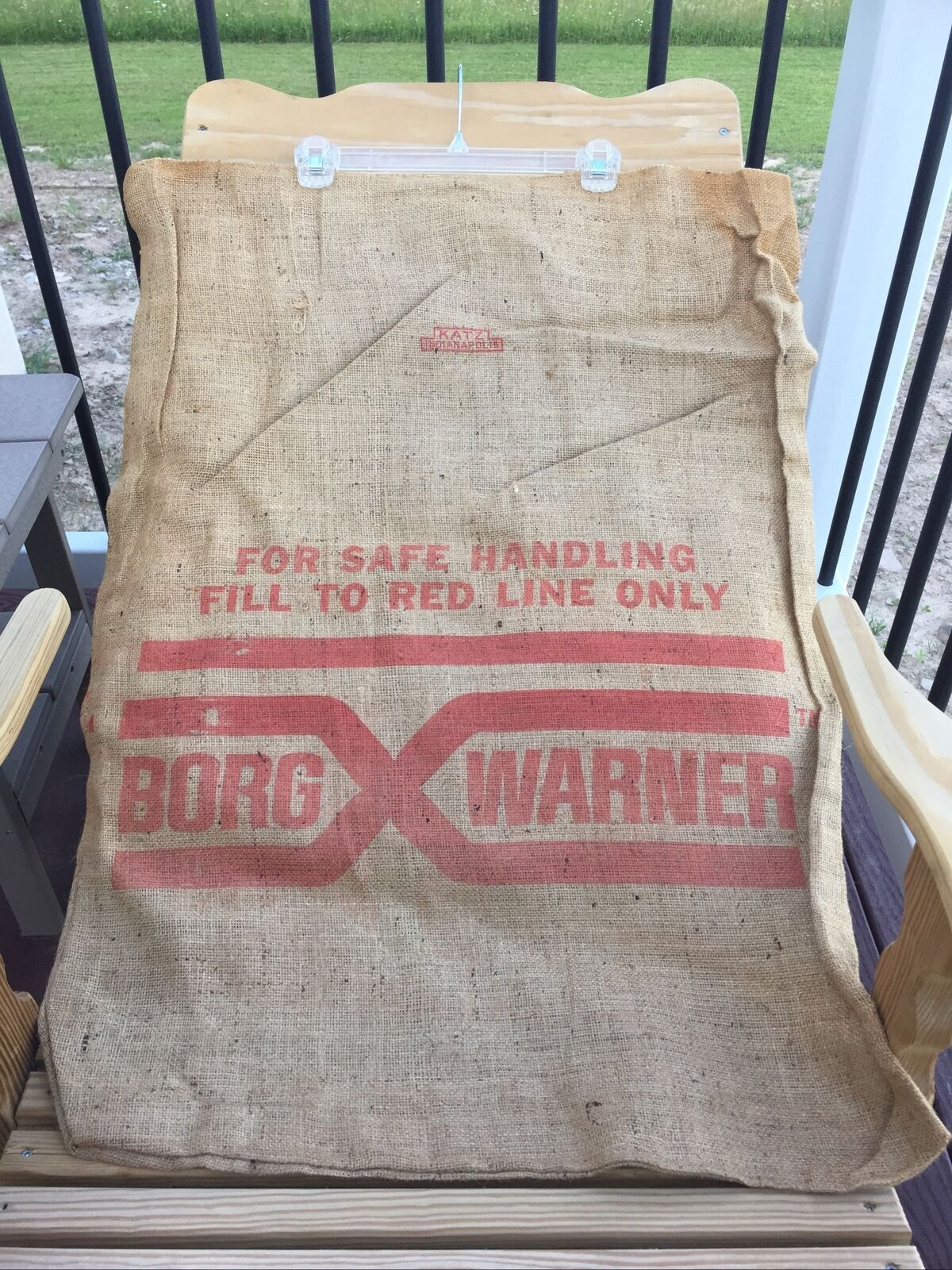 Vtg Borg Warner Red Letter Advertising Burlap Sack Bag Katz Indianapolis 34”x26”