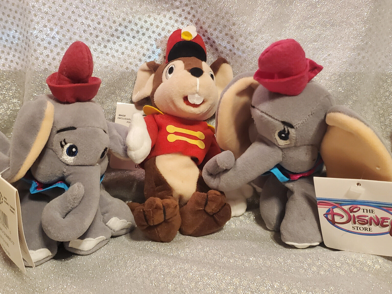Disney Store Bean Bag Plush w/ Tags, Dumbo Set of 3 - Dumbo X2 , Timothy
