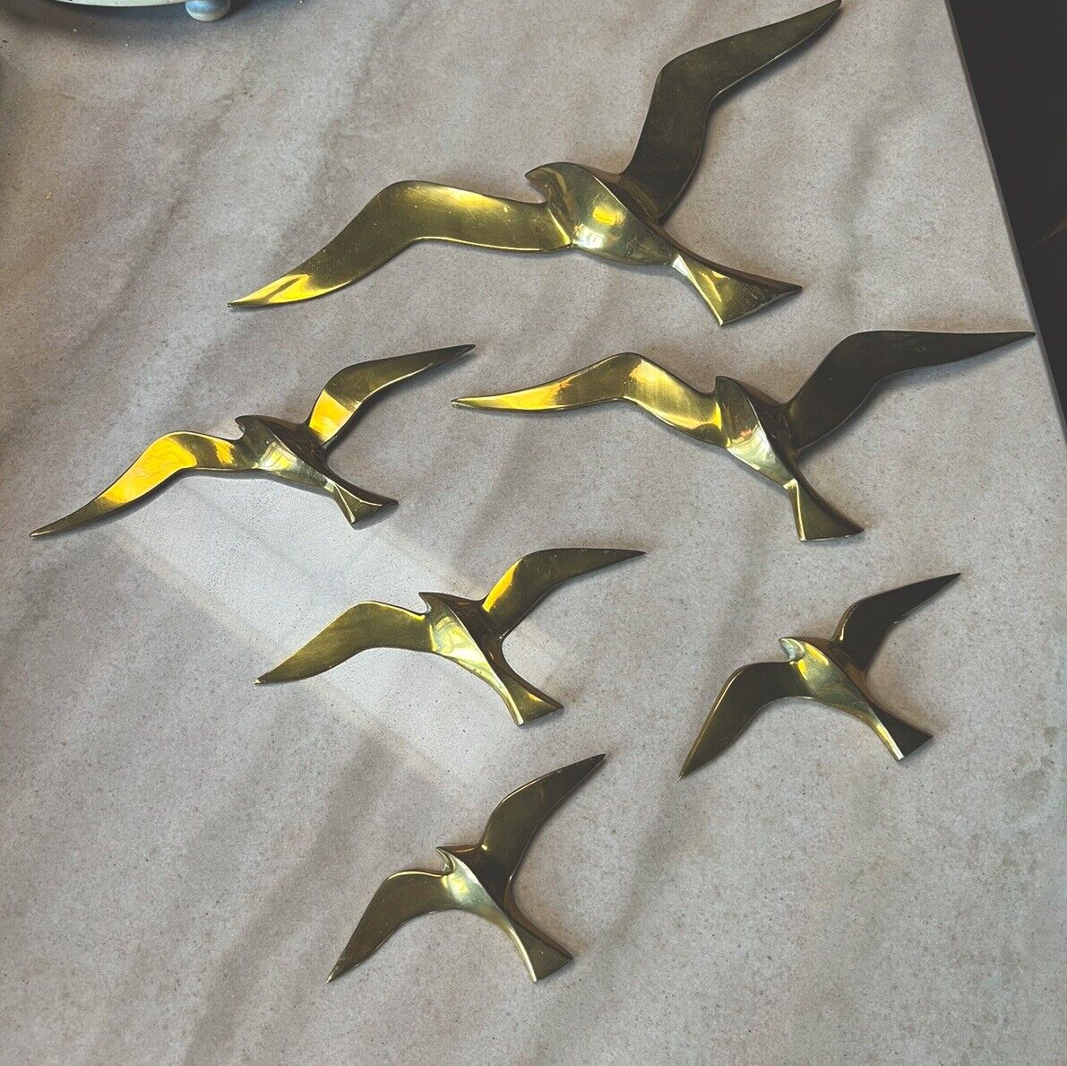 Set Of 6  Brass Seagulls VTG Flying Birds Wall Hangings Decor