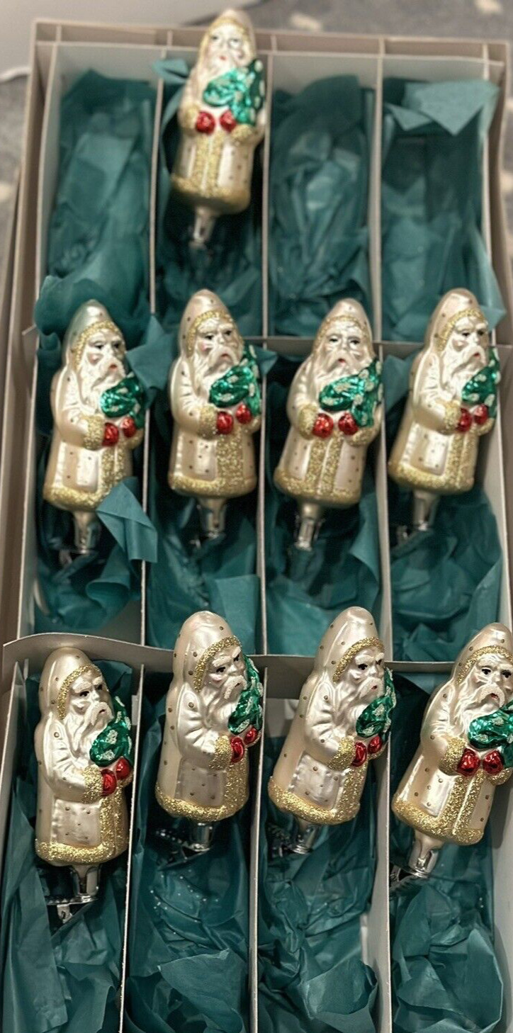 9 - VINTAGE Inge Glas OLD WORLD CHRISTMAS Retail NOS Gold Santa Clip Ornaments