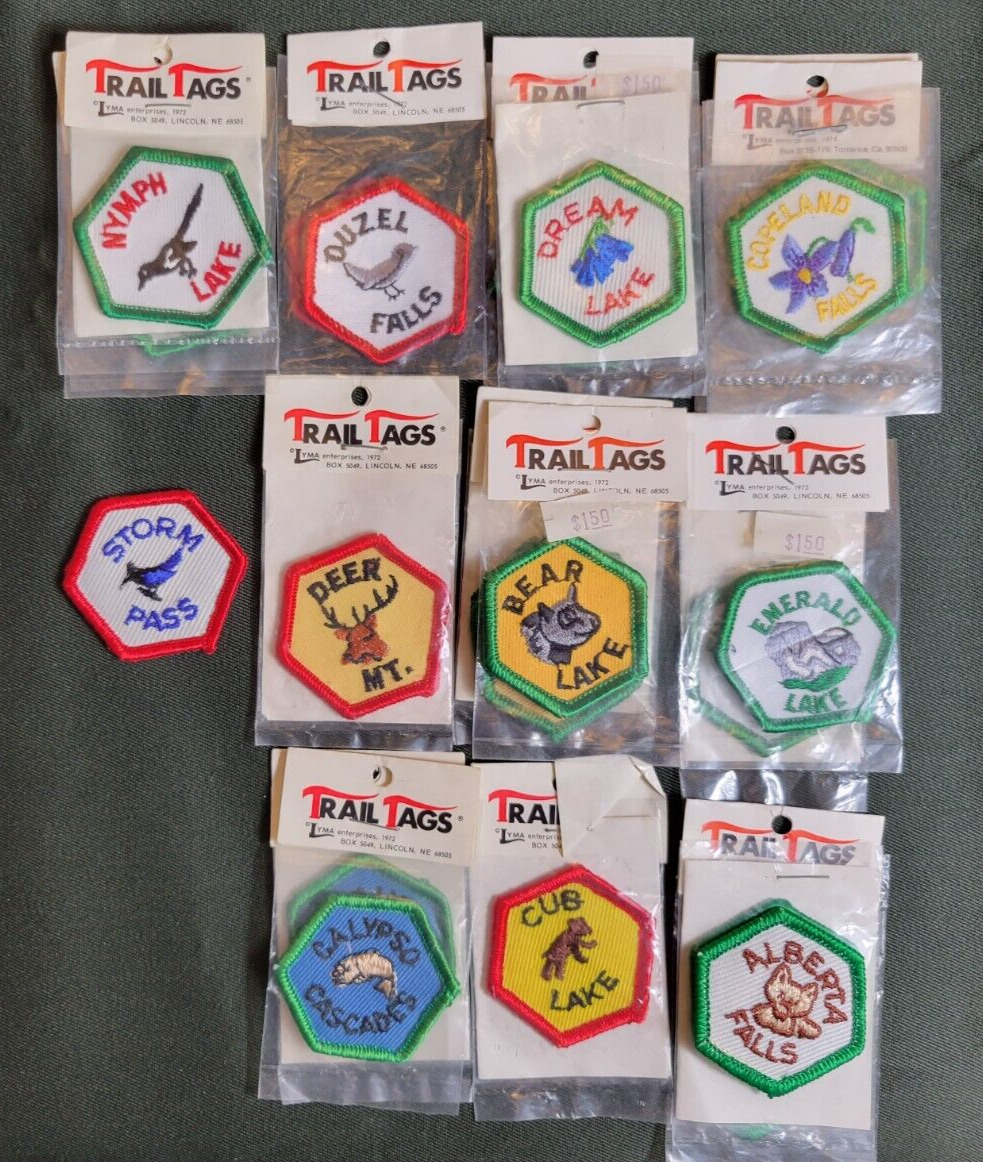 Vintage Trail Tags Patches, 1972, Lot of 23