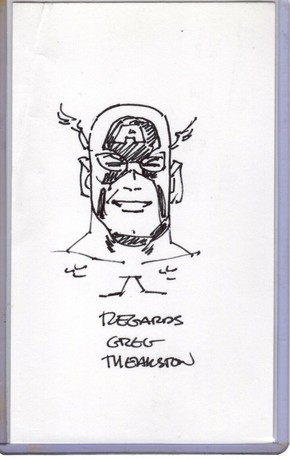 Greg Theakston Captain America Original Sketch 3x5 Index Card Signed Autographed