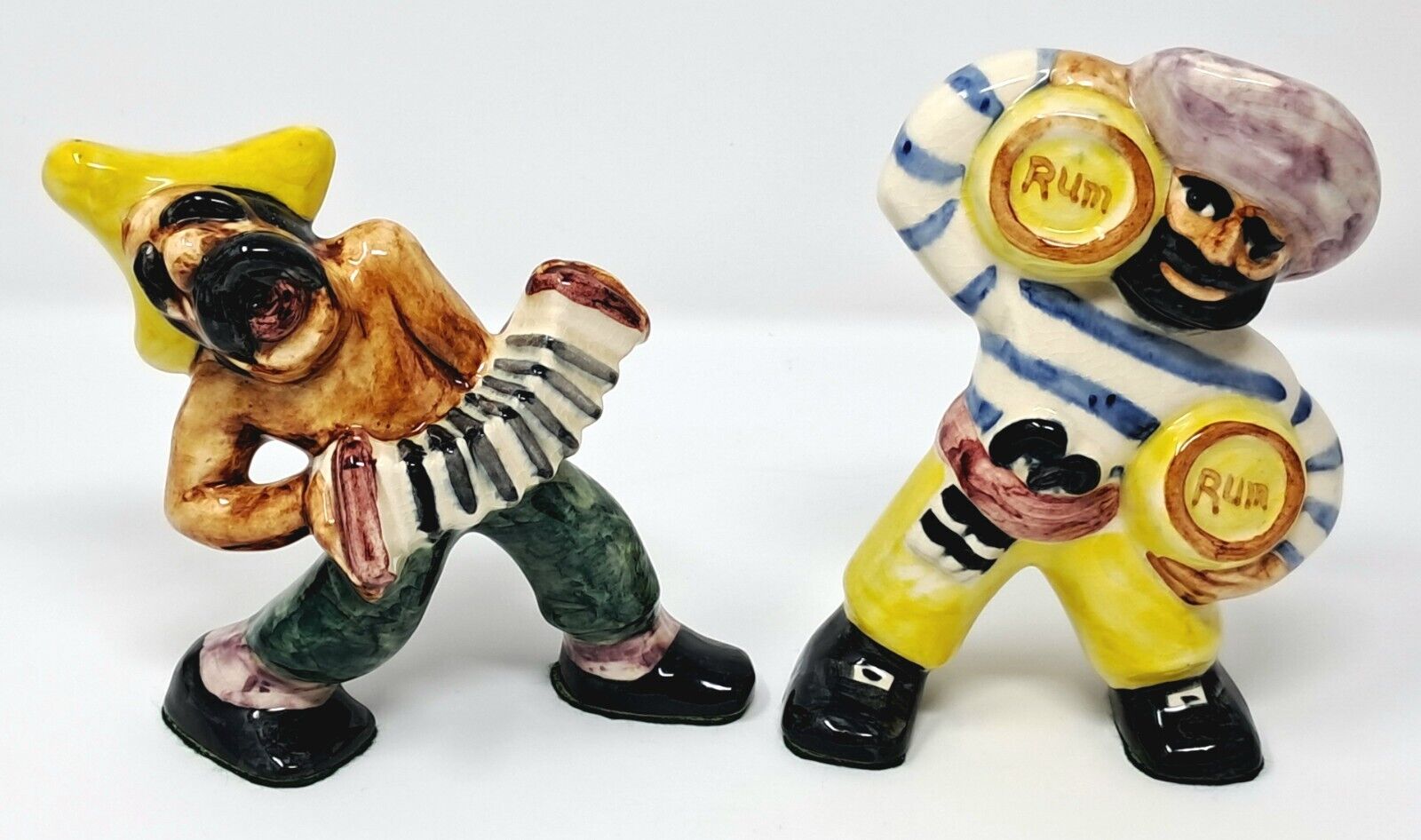 Shearwater Pottery Pirate Figurines set of 2 Rum Barrels & Squeezebox Concertina
