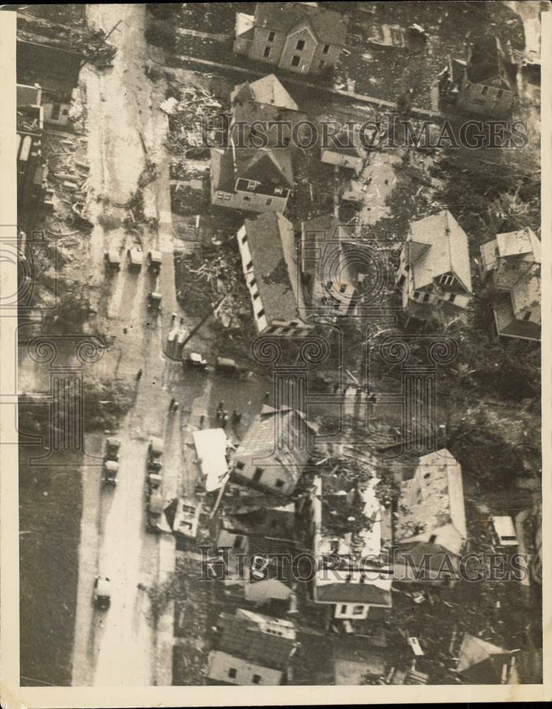 1924 Press Photo Aerial view of wrecked houses after a cyclone in Lorain, Ohio