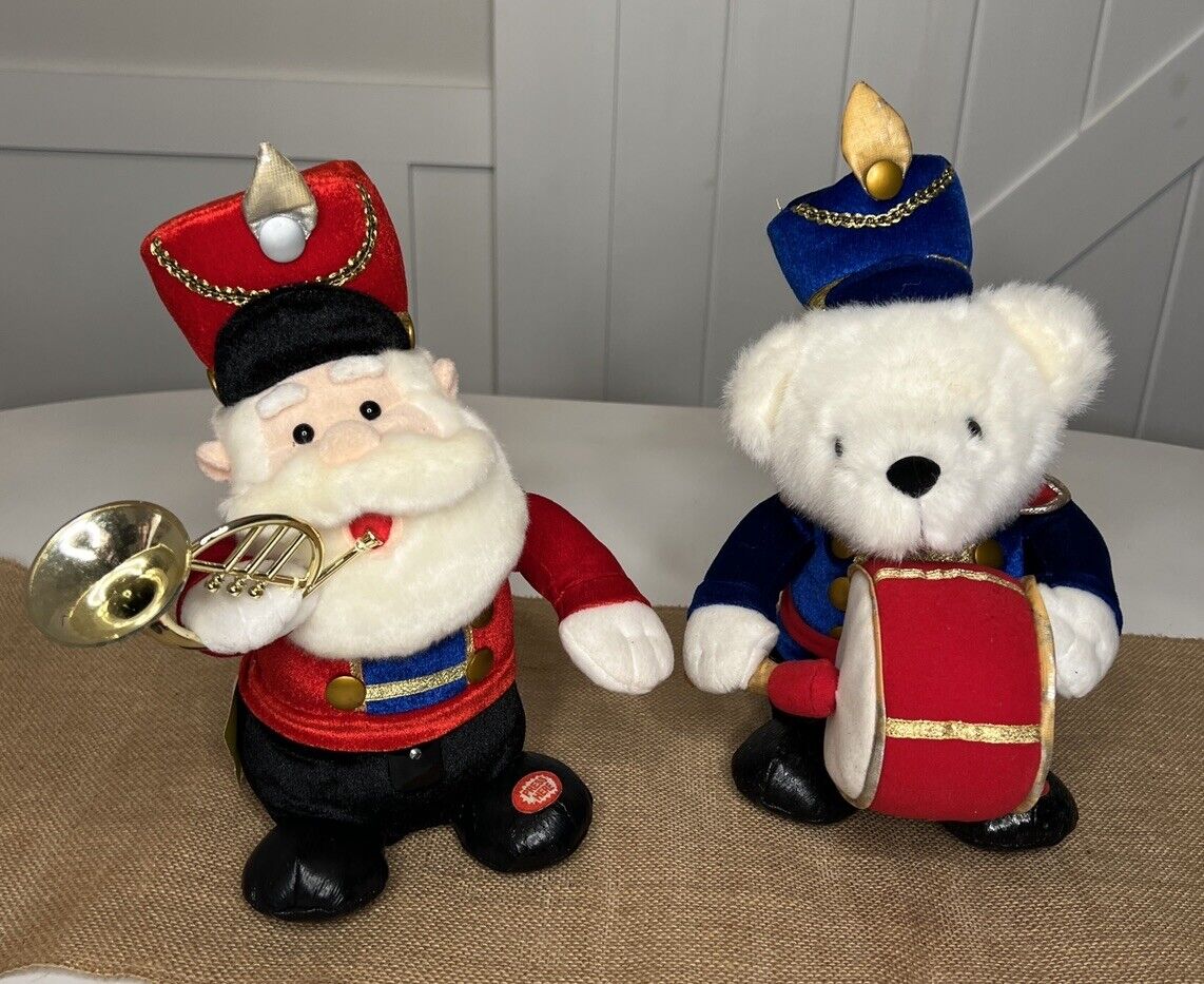 Vintage Musical Santa Claus & Bear Plush Stuffed  TL Toys Christmas