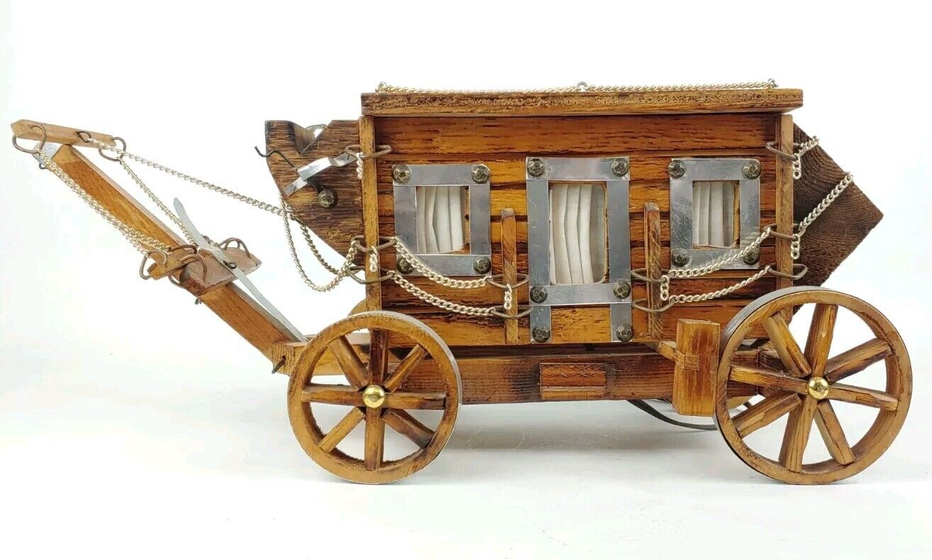 Large Stagecoach Night Light Table Lamp Circle H Mfg Wooden w Metal Details