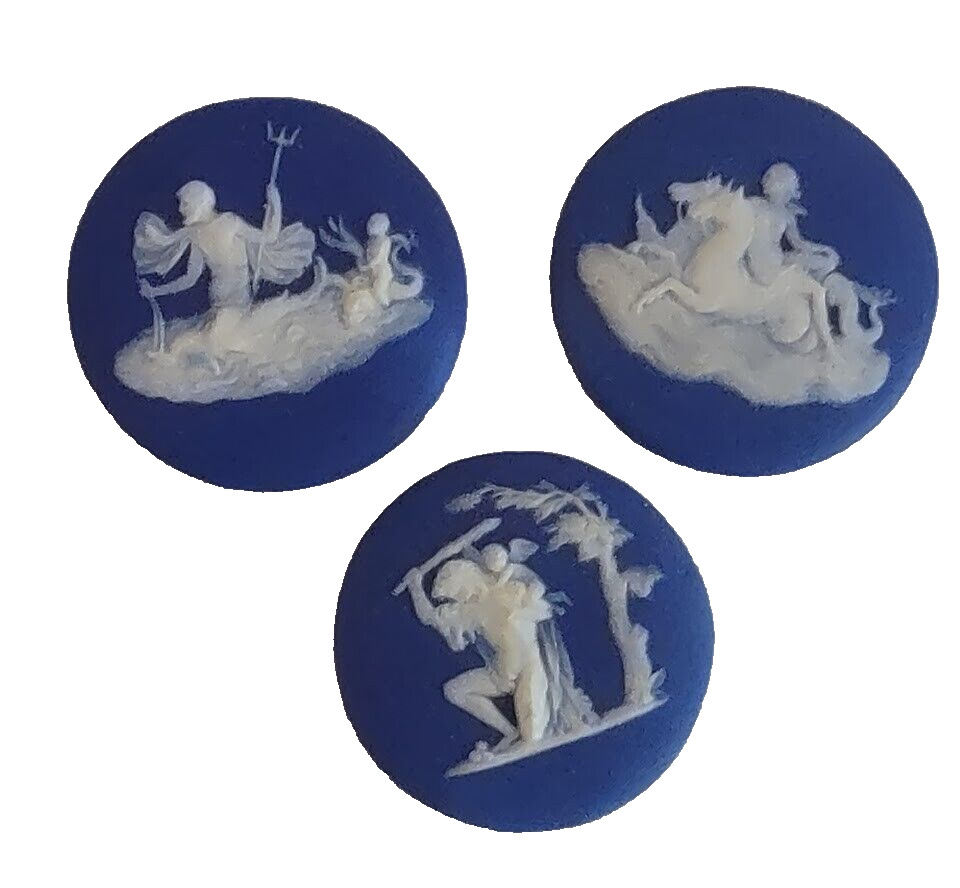 WEDGWOOD BLUE JASPERWARE Medallions/mounts  Lot of 3 ~Greek Mythology Poseidon