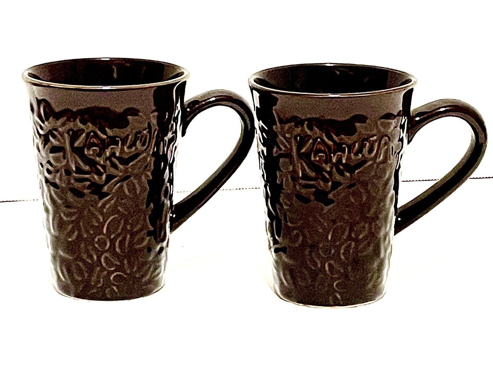 Pair of 2 Kahlua Textured Coffee Bean Mug Cups - Brown