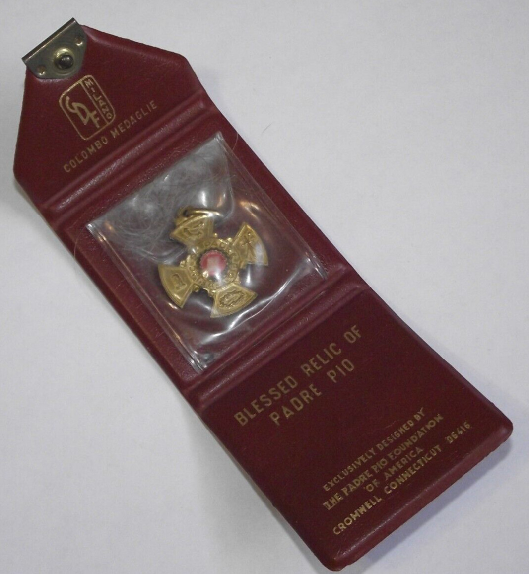 NO COA Saint Padre Pio cross shape with roses hair gold tone relic medal pendant