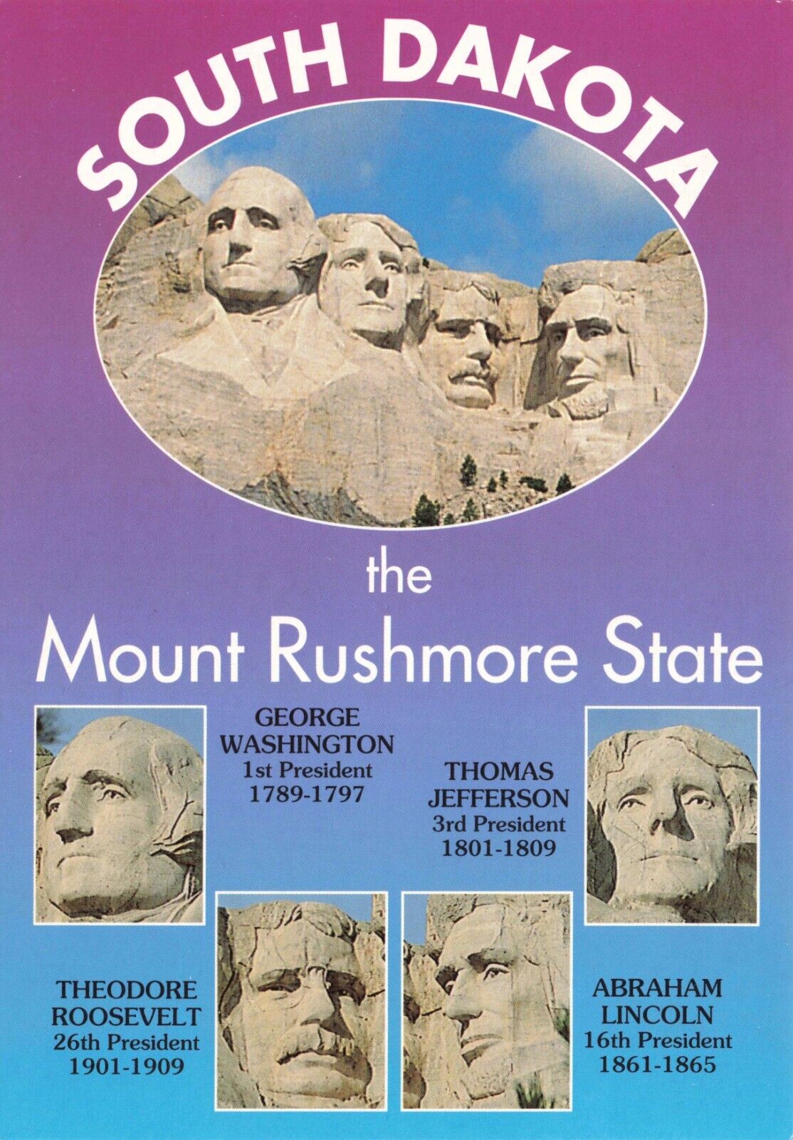 Postcard SD Mount Rushmore Black Hills Presidents Washington Jefferson Lincoln