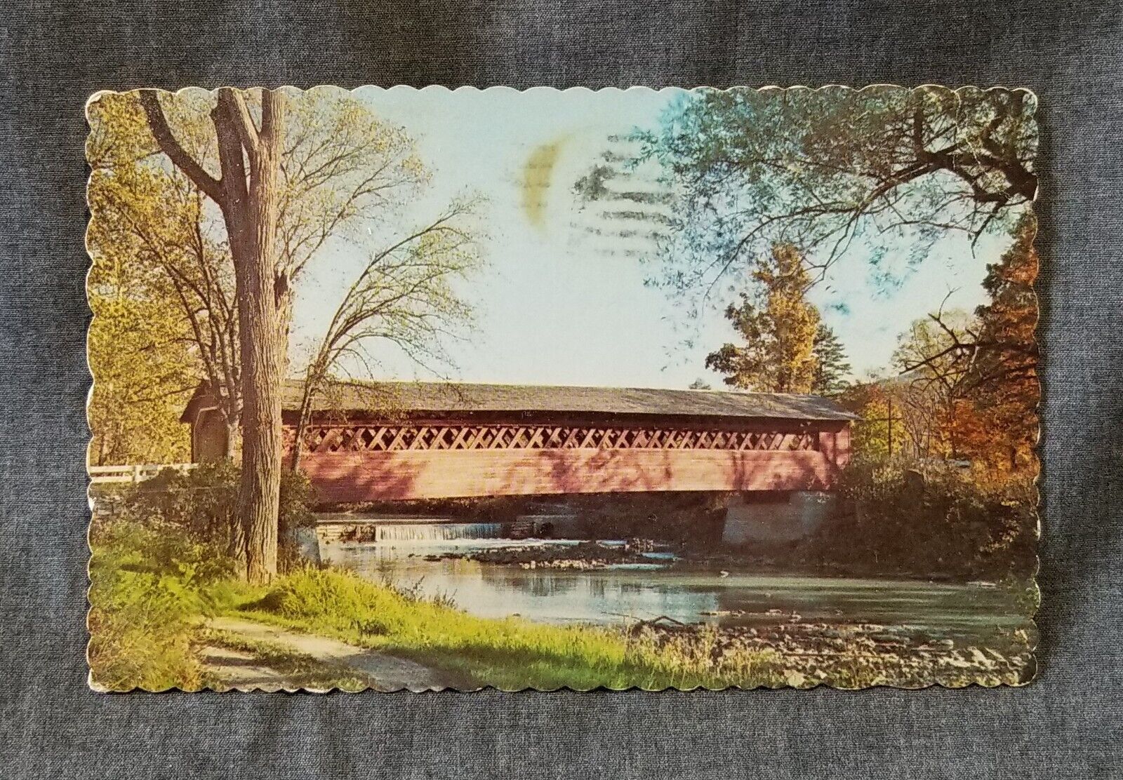 LMH Postcard 1975 HENRY COVERED BRIDGE Walloomsac River Town Lattice Truss VT