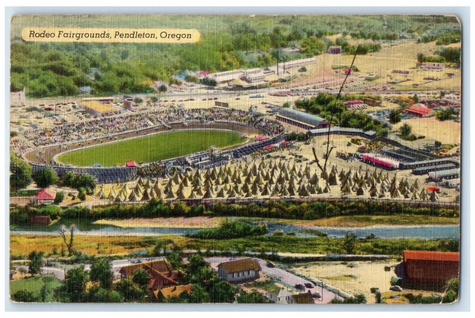 1952 Aerial View Of Rodeo Fairgrounds Pendleton La Grande Oregon OR Postcard