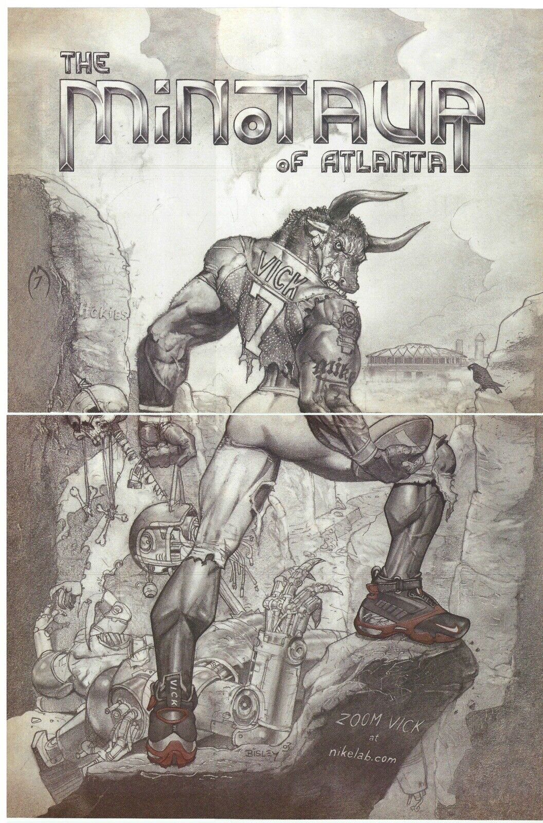 2004 Nike Lab Shoes The Minotaur of Atlanta Zoom Vick Retro Print Ad/Poster