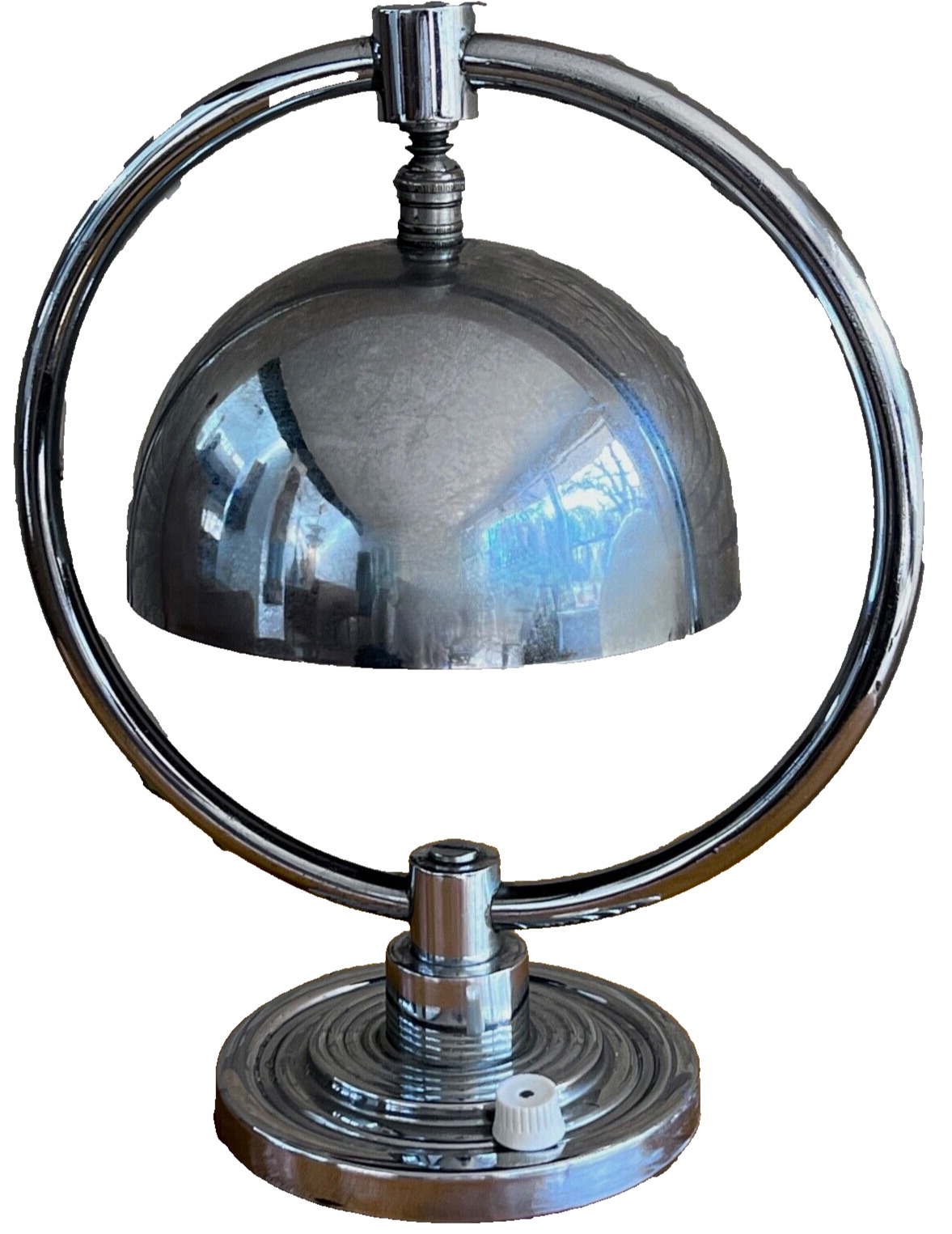 Art Deco Machine Age Chrome Ring Dome Desk Table Lamp Vtg Rohde Desny Markel Old