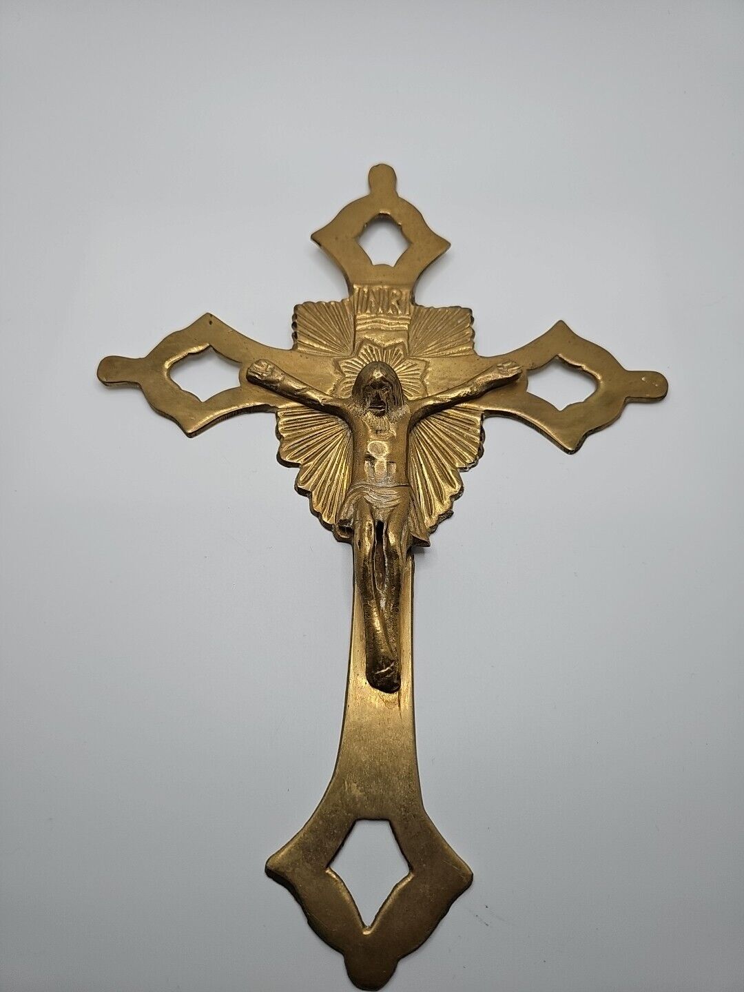 Vintage Brass Crucifix Wall Hanging Cross 10.5\