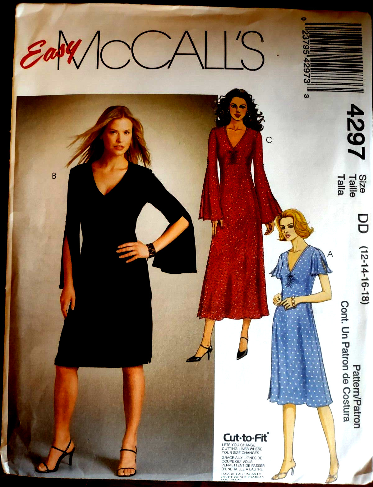 Easy McCall\'s 4297 Size 12-18 Sewing Pattern UNCUT Stretch Knit Dress 3 Lengths