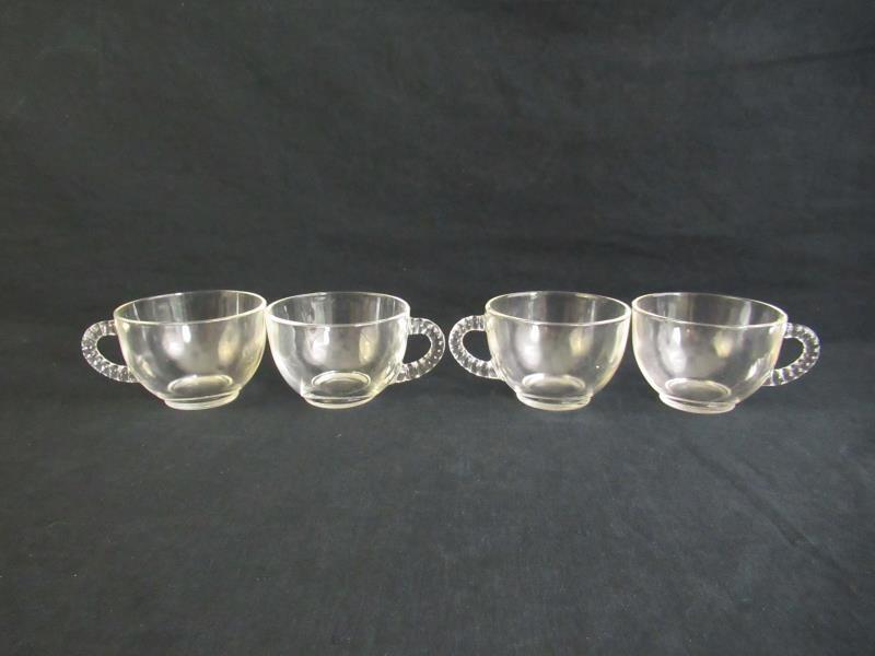 4 Vintage Federal Glass Homestead Snack Plate Cups Only Clear Bubble Handles