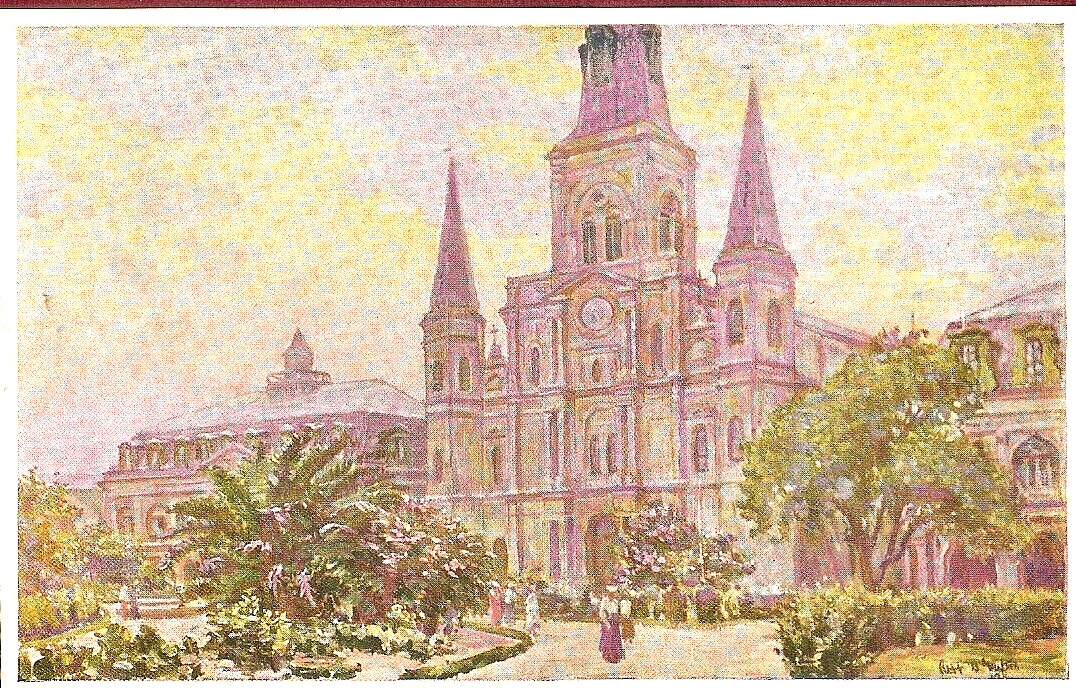 St Louis Cathedral St Charles Hotel Painting Postcard New Orleans La