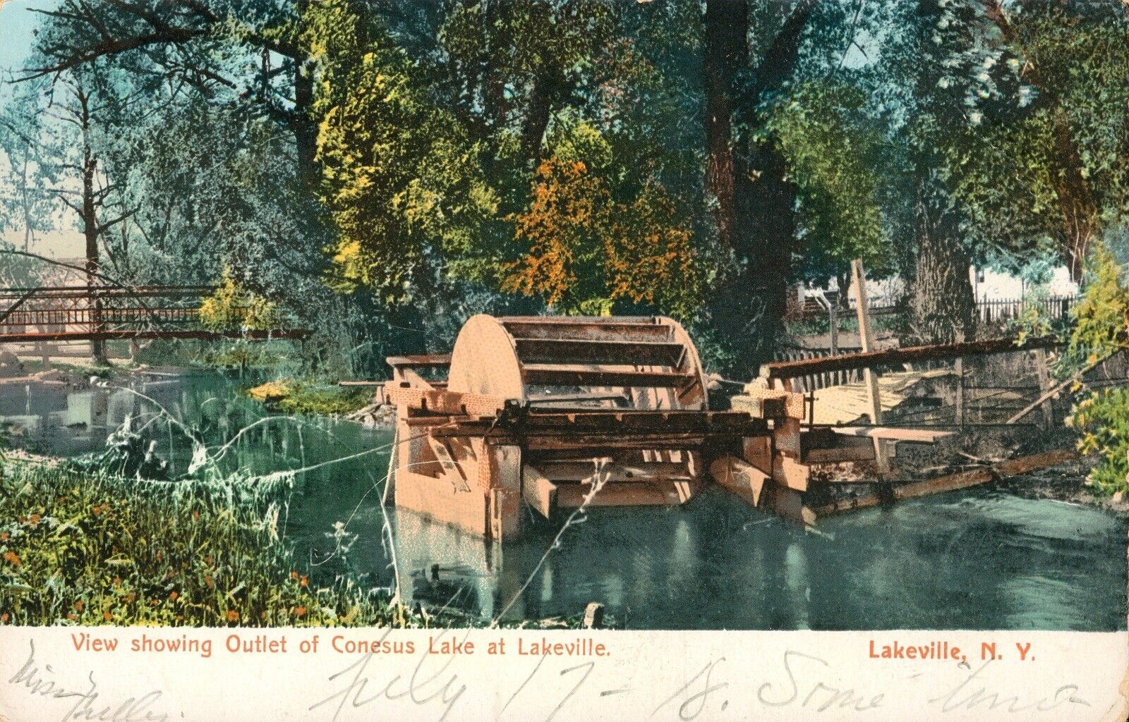 Postcard Antique 1909 Outlet of CONESUS Lake, LAKEVILLE, New York RPPC REAL FOTO