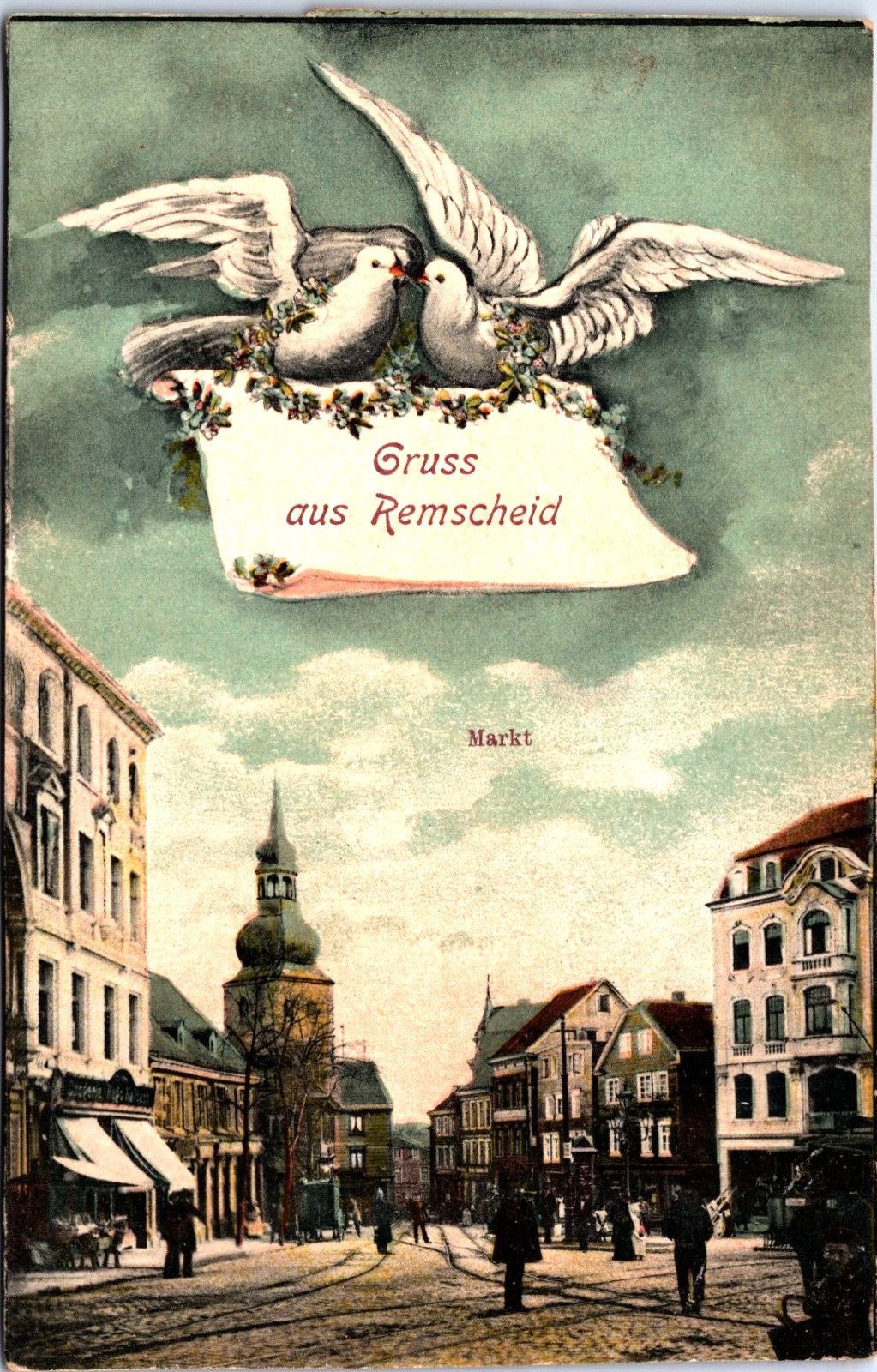 Germany Gruss aus Remscheid Markt Vintage Postcard B152