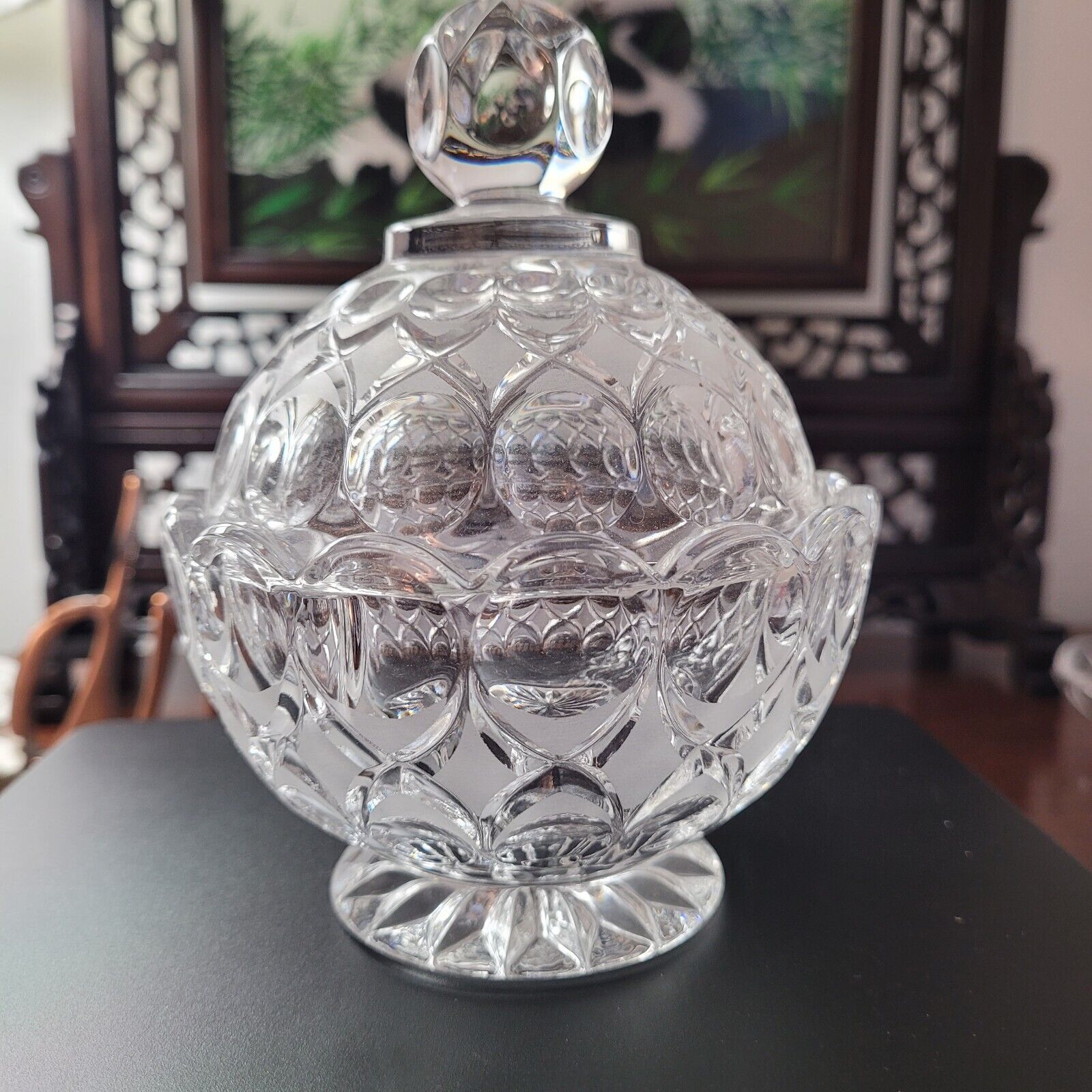 Vintage NACHTMANN BLIEKRISTALL CRYSTAL ANGLIA PATTERN COVERED Sugar Candy Dish