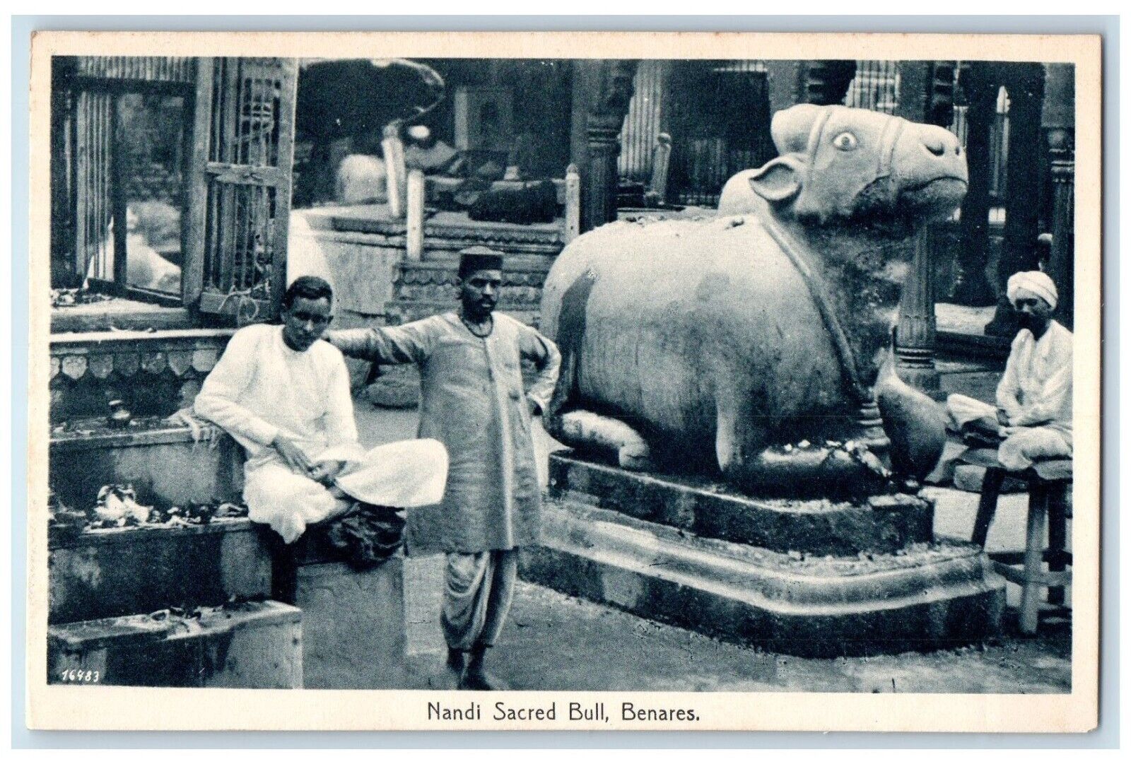 c1910\'s Nandi Sacred Bull Temple Marble Statue Benares India Antique Postcard