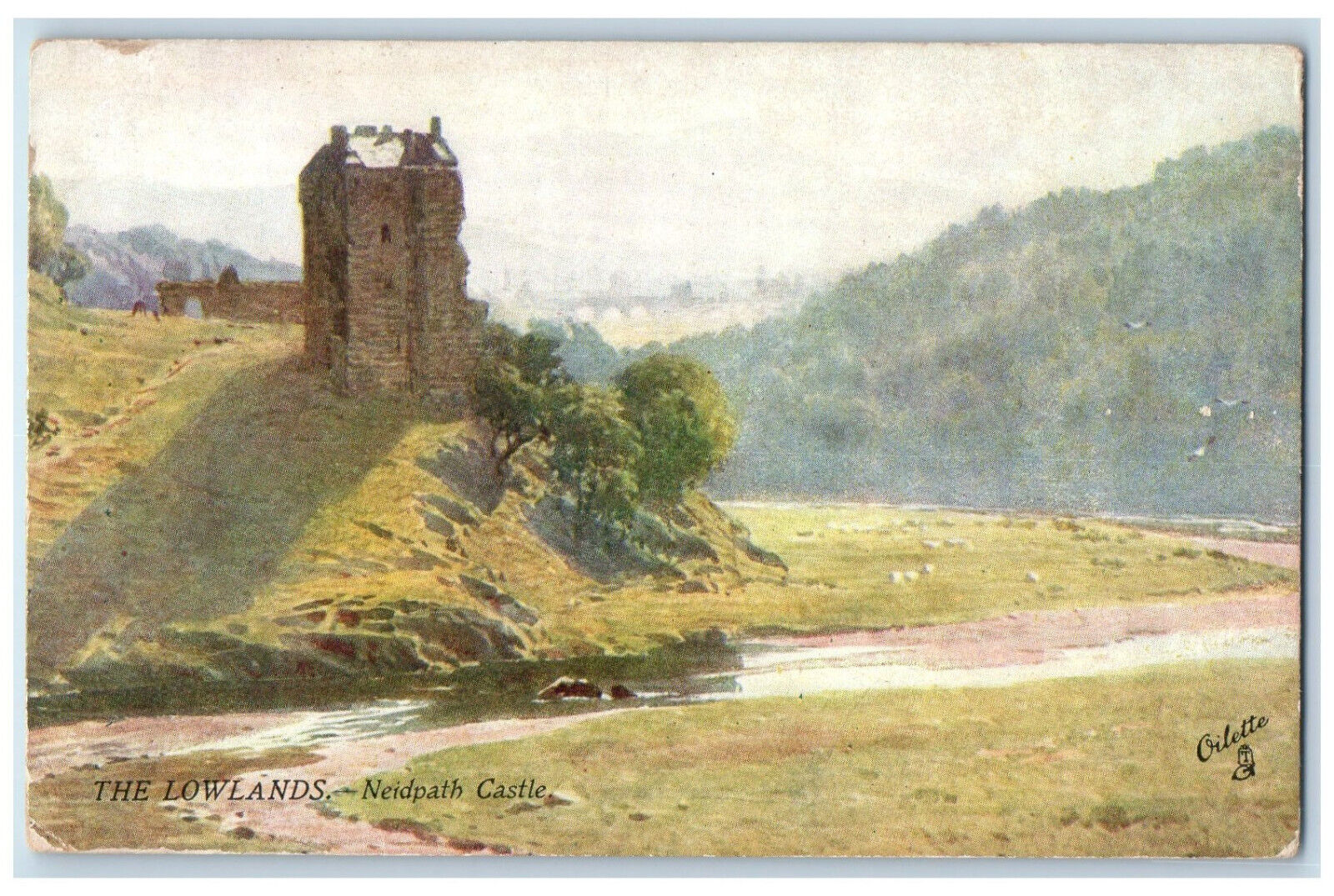 c1910 The Lowlands Neidpath Castle Bonnie Scotland Oilette Tuck Art Postcard