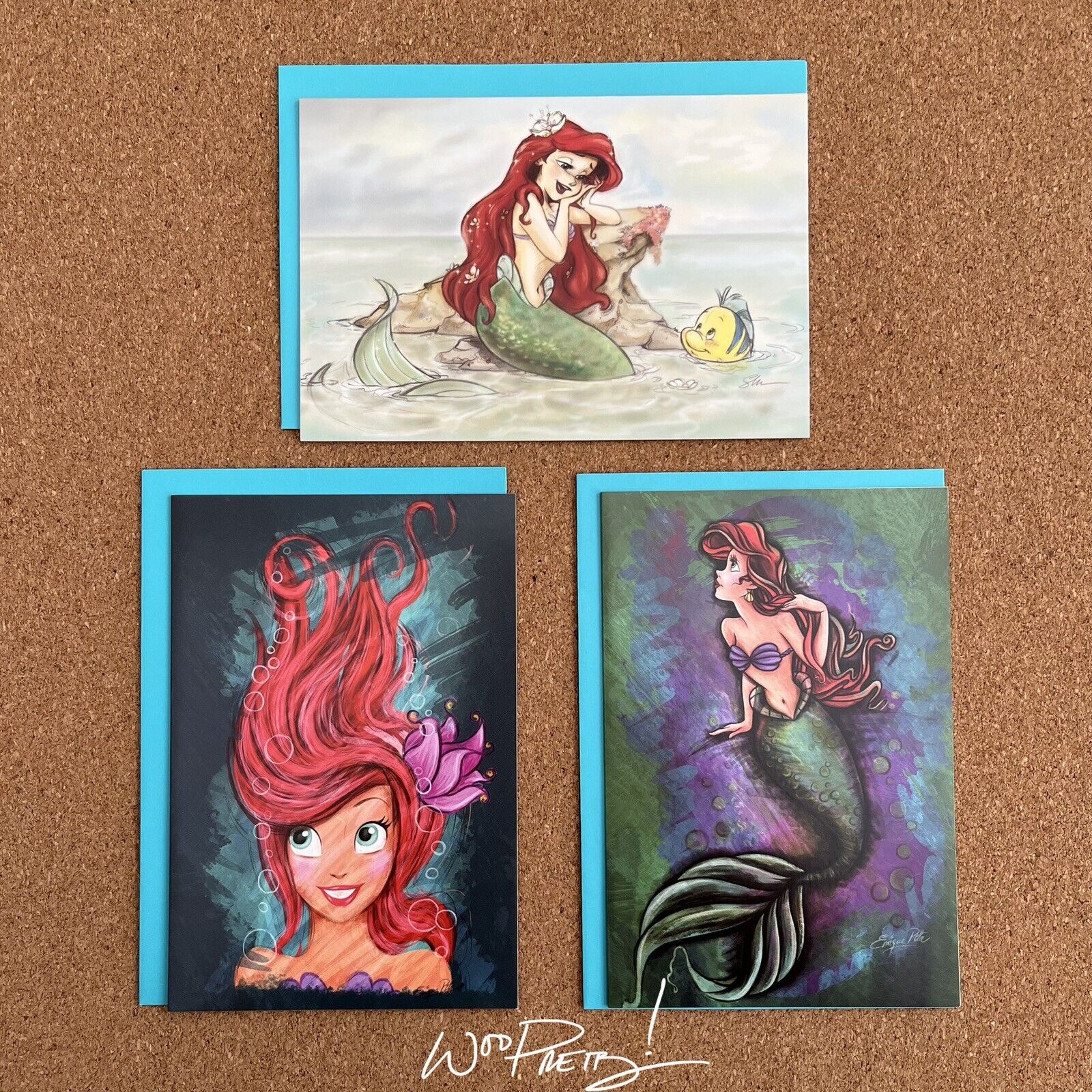 2013 Art of Ariel Disney Designer Little Mermaid Princess Note Cards Set of 3