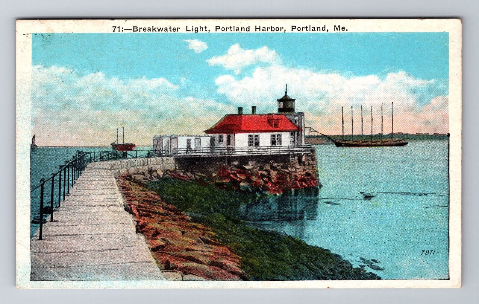 Portland ME-Maine, Breakwater Light, Portland Harbor, Antique Vintage Postcard