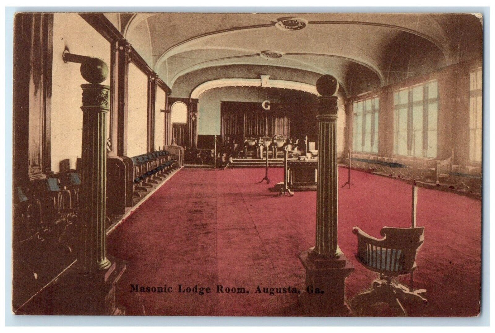 c1910\'s Masonic Lodge Room Interior View Augusta Georgia GA Antique Postcard