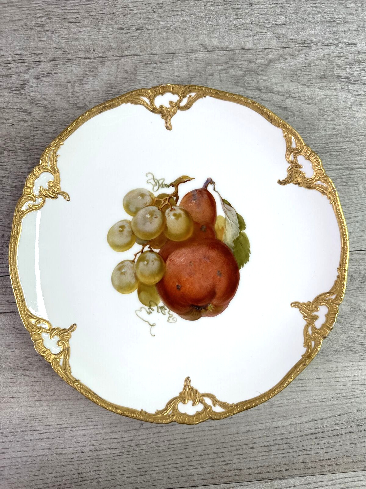 KPM Berlin Art Nouveau Porcelain Fruit Plate Pears Grapes Detailed Gold Trim