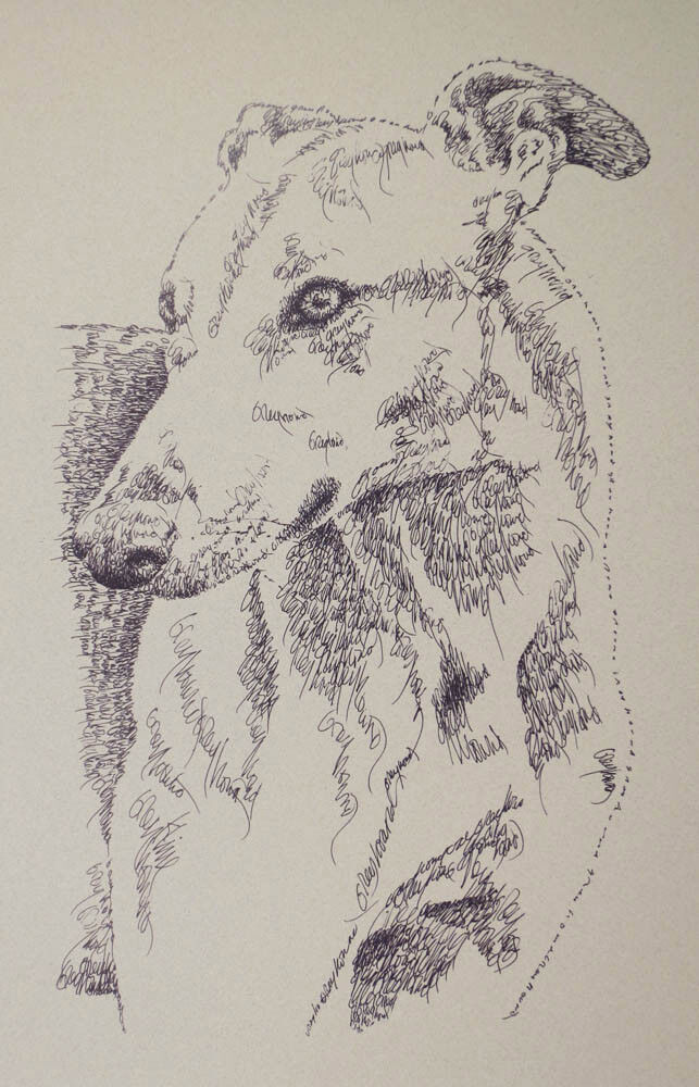 Greyhound Portrait - Rainbow Bridge Personalized Kline dog art lithograph. #31