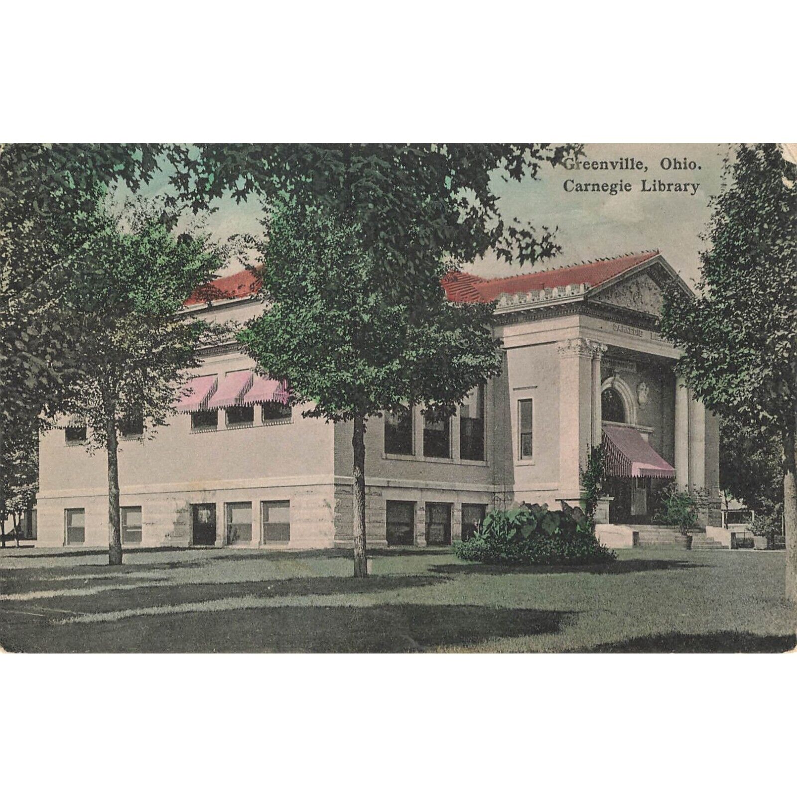 Postcard Carnegie Library Greenville Ohio Vintage Linen Unposted 1930-1950