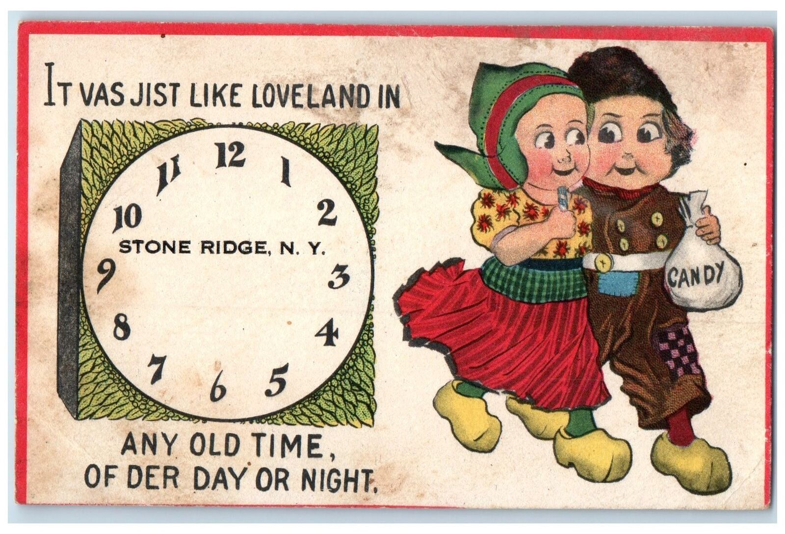 1913 It Vast Jist Like Loveland Any Old Time Cartoons Stone Ridge NY Postcard