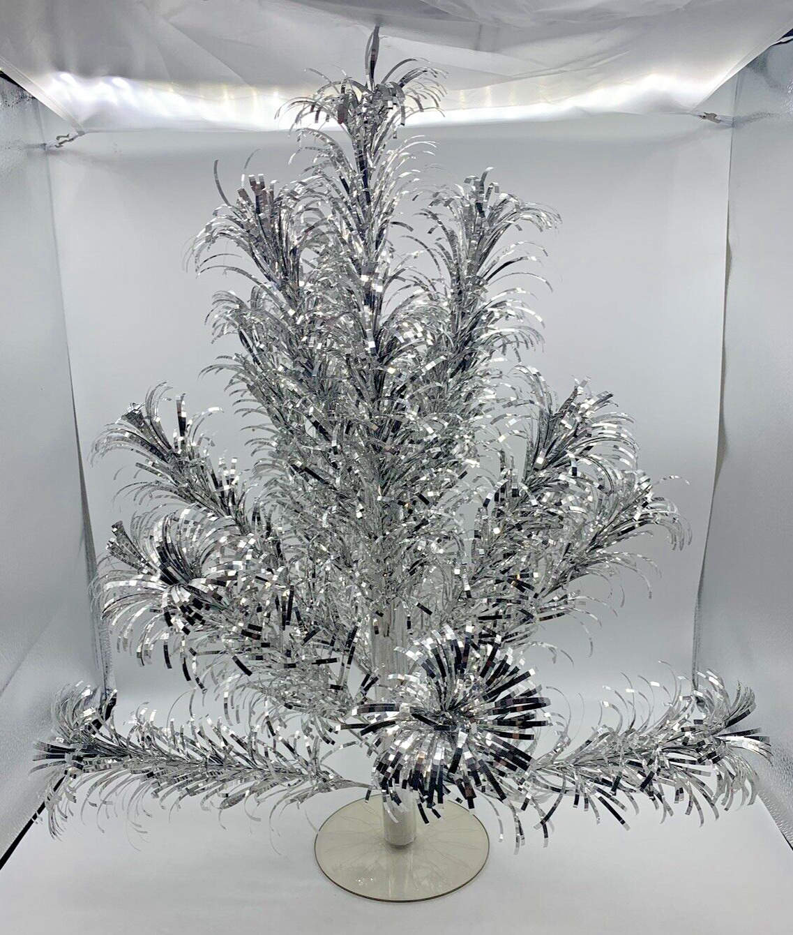 Vintage Stainless Aluminum Evergleam Christmas Pom Pom Tree 2 ft Original Box