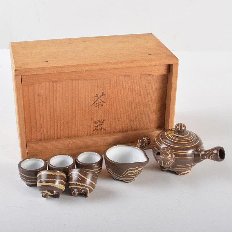 Tokoname Nobuyasu Ware Nerikomi Miniature Tea Set Paulownia Box V R5401