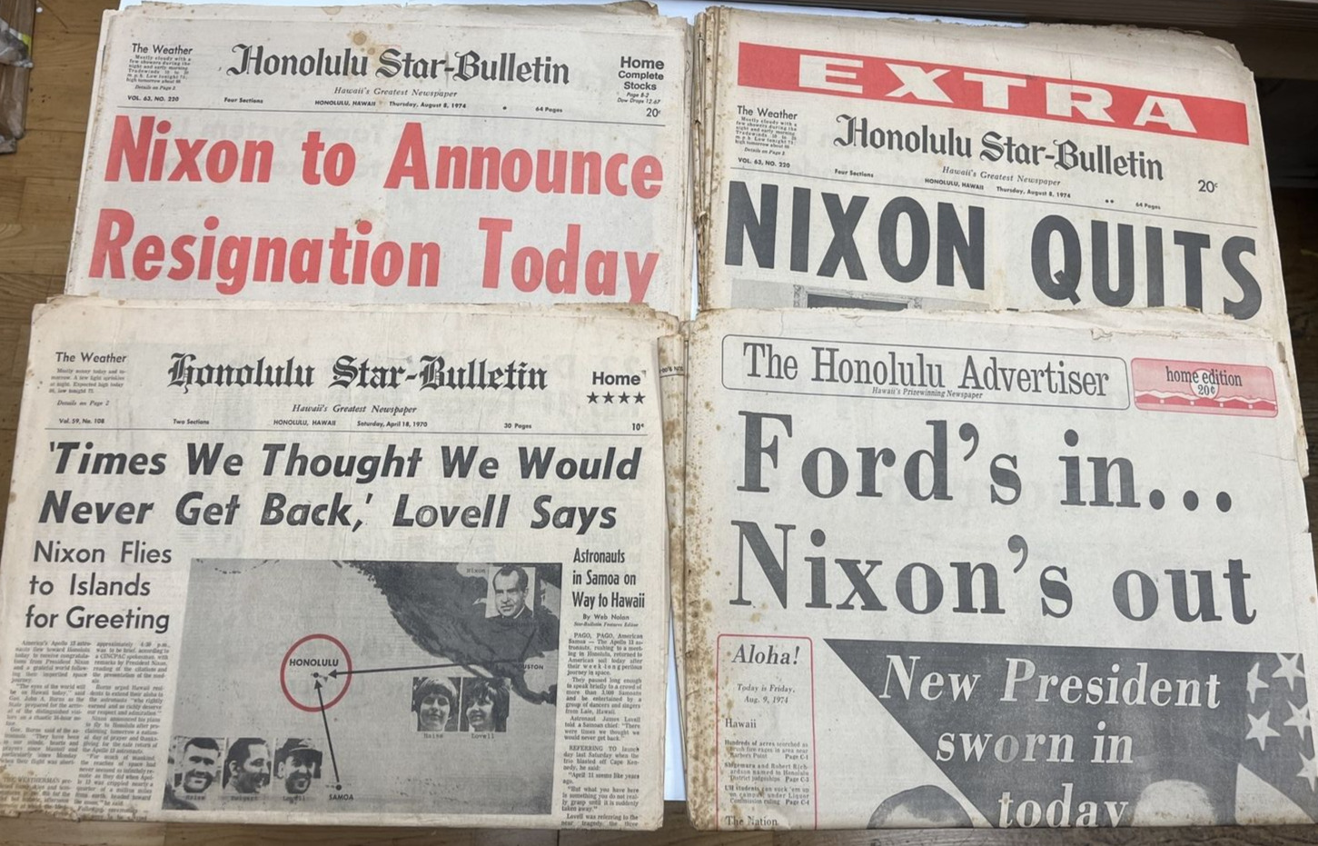 Lot 4 Honolulu Advertiser Star Bulletin Newspapers President Richard Nixon 1974