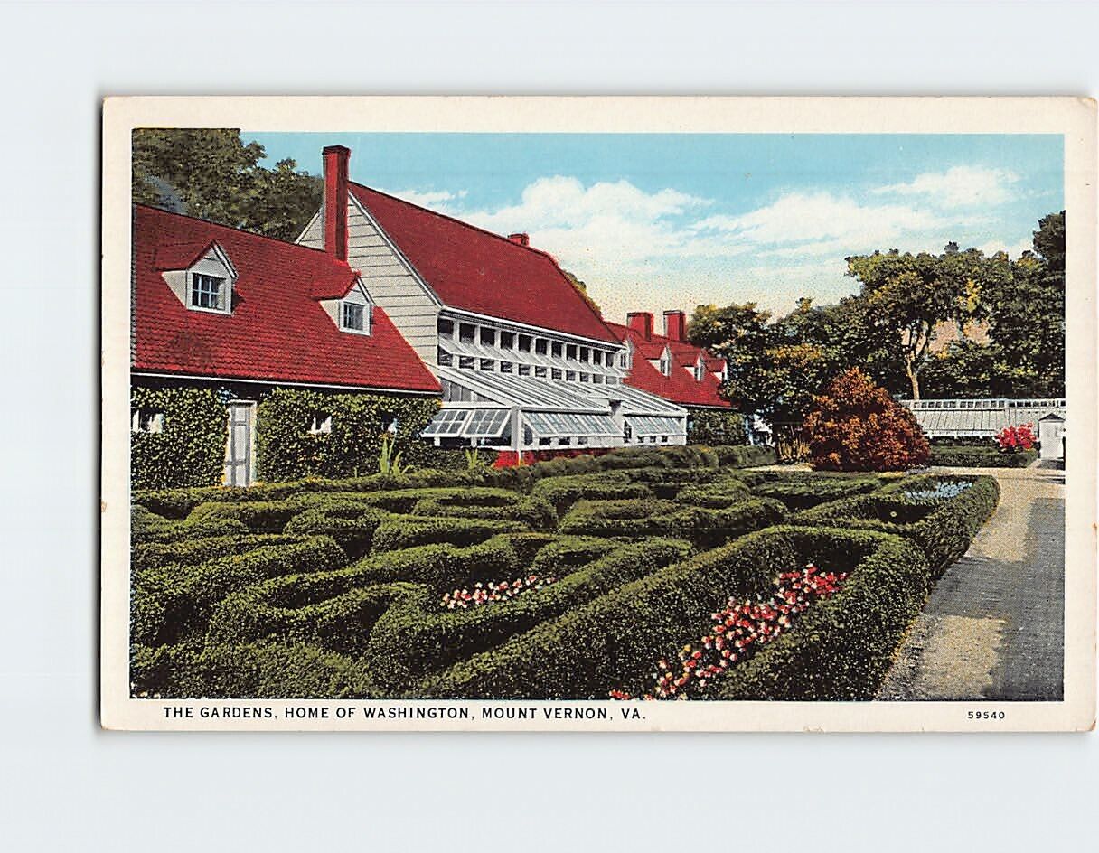 Postcard The Gardens Home of Washington Mount Vernon Virginia USA
