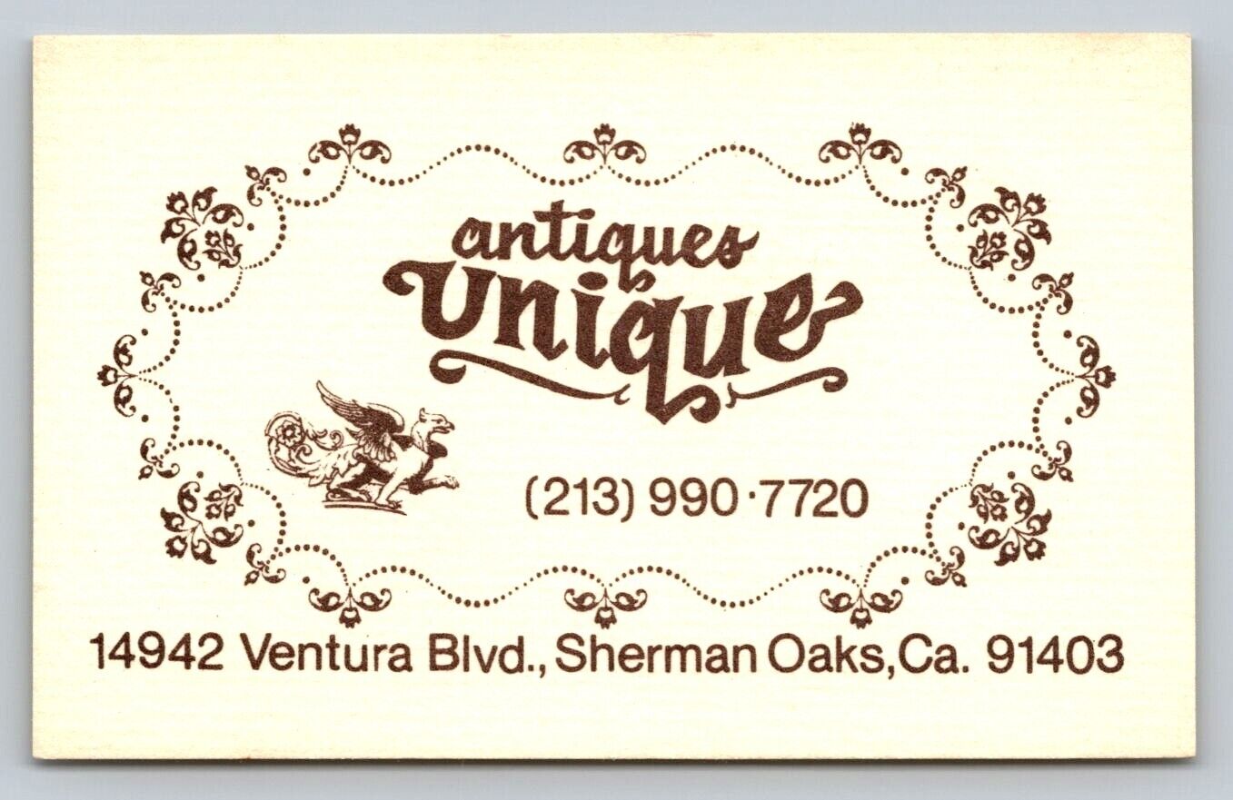 Vintage Business Card Antiques Unique Sherman Oaks California