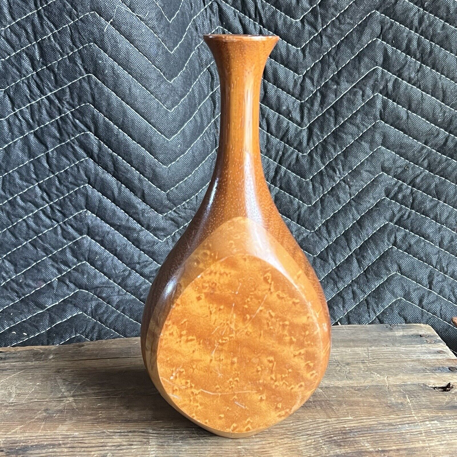 Beautiful Large Vintage Handmade Turned Golden Wood Vase By Warren Vienneau