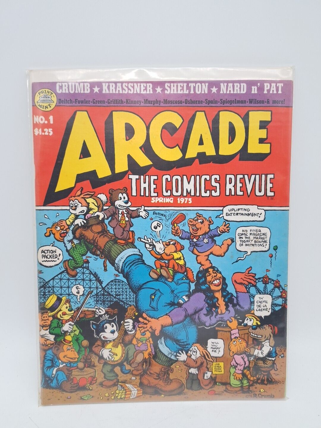 1975 ARCADE COMIC REVIEW #1 VF+ Gilbert Shelton R CRUMB Print Mint Boarded Seal