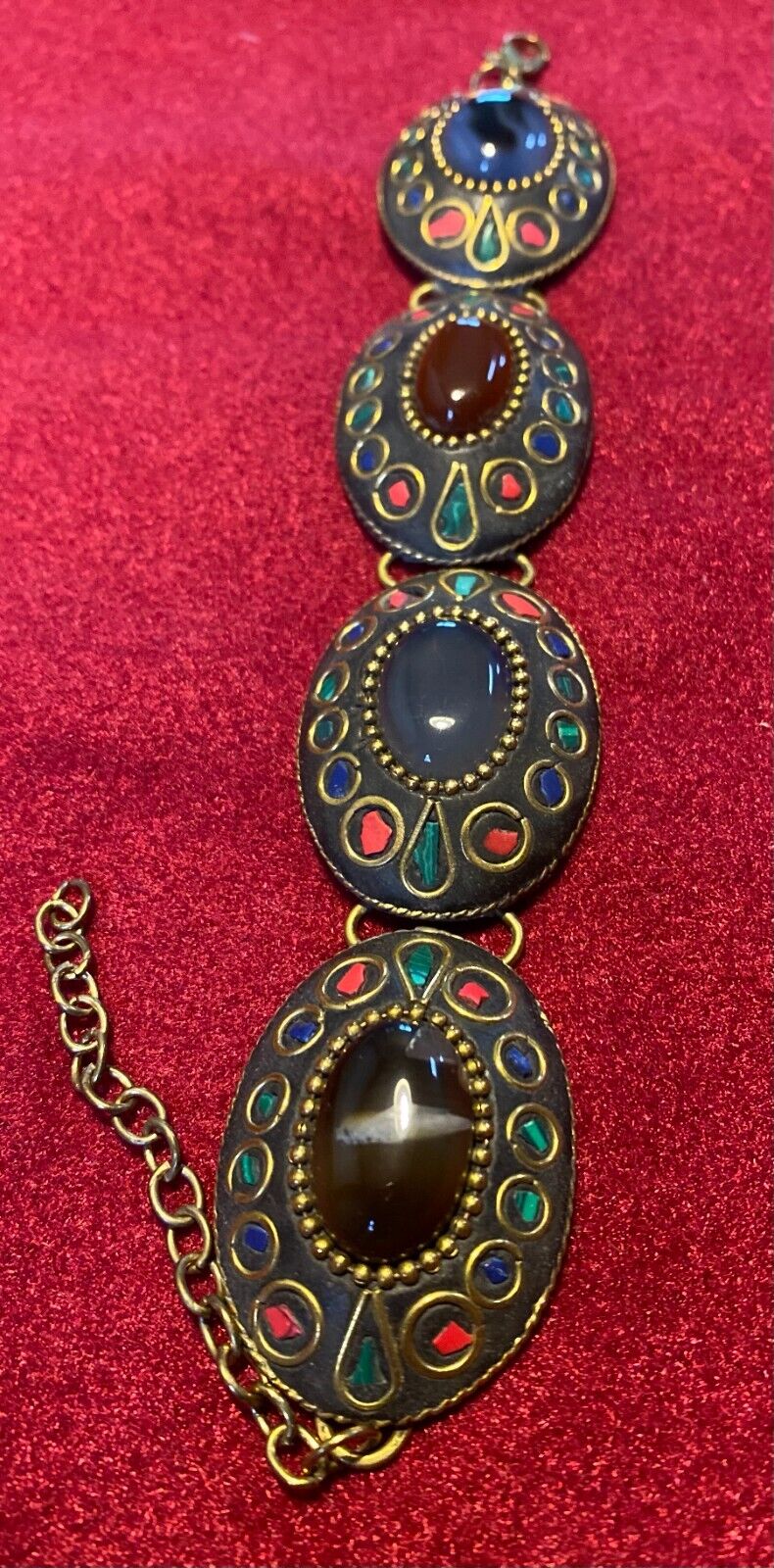 Vintage Tibetan Coral/Stone Brass Bracelet