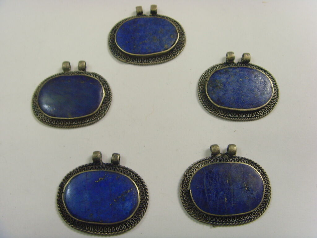 5 vintage lapis Lazuli Kazakh tribal hand made oval pendant wholesale lot 49927
